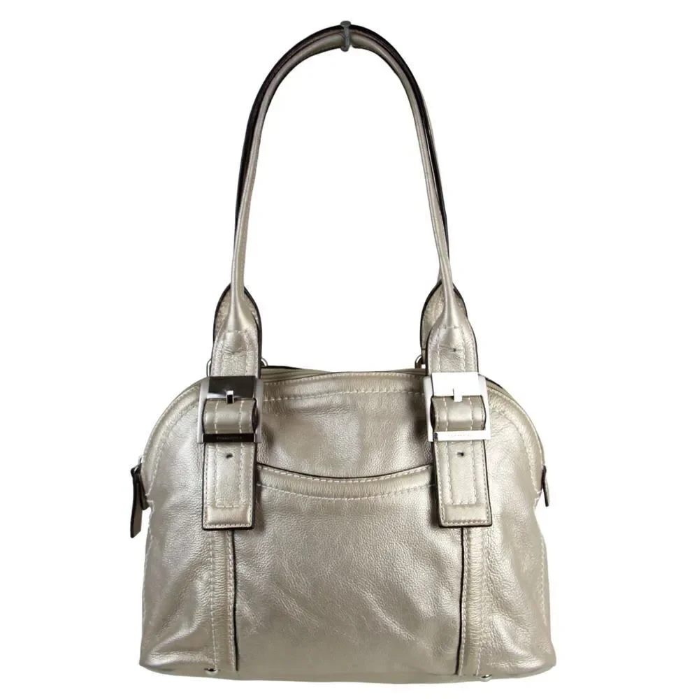 ROOMY TIGNANELLO SILVER GENUINE LEATHER SHOULDER BAG TOTE HANDBAG HOBO PURSE